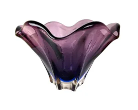 MCM Murano Glass Bowl Vase Purple & Blue Cased in Clear