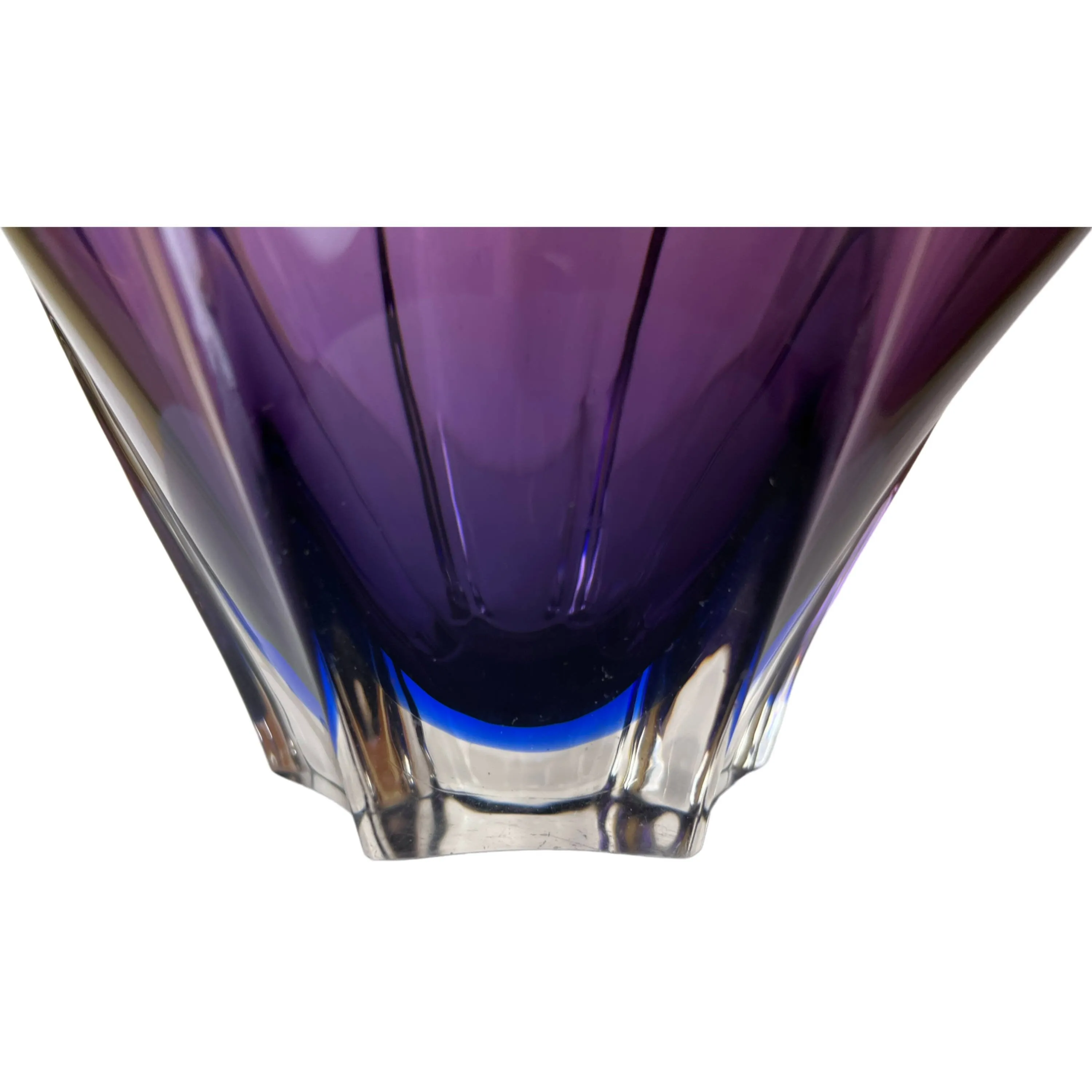 MCM Murano Glass Bowl Vase Purple & Blue Cased in Clear