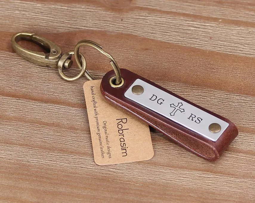 Monogram Engraved Leather Keychain for Valentine's Gift