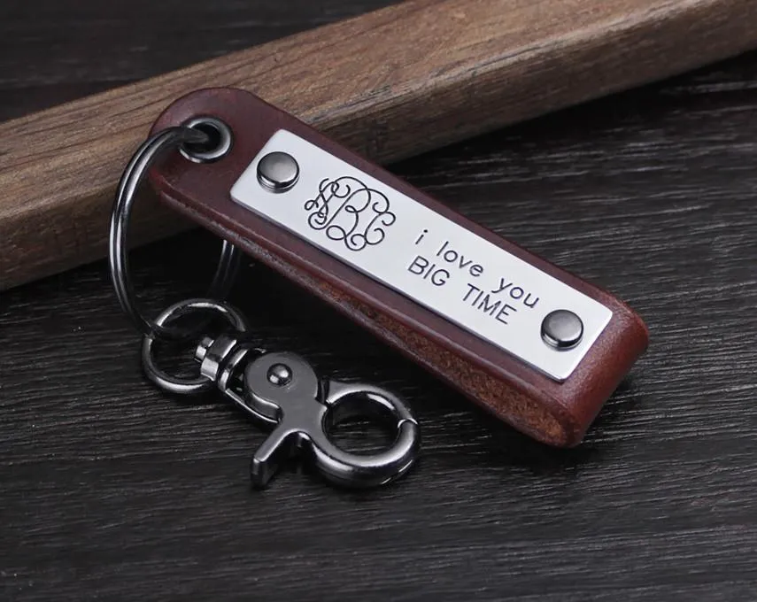 Monogram Engraved Leather Keychain for Valentine's Gift