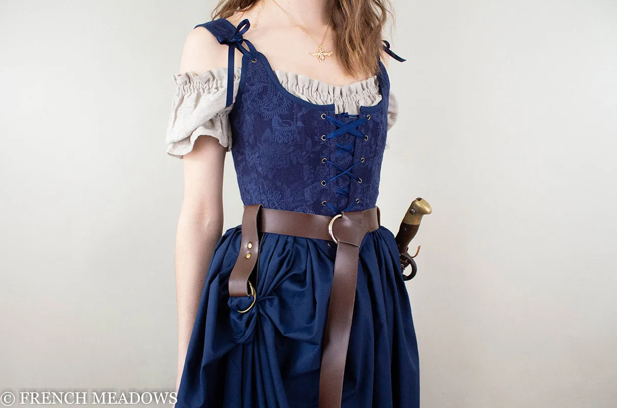 Navy Blue Embroidered Renaissance Bodice