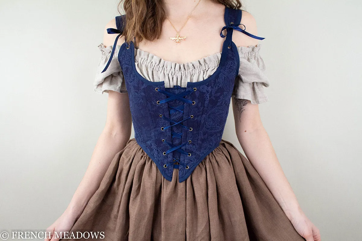 Navy Blue Embroidered Renaissance Bodice