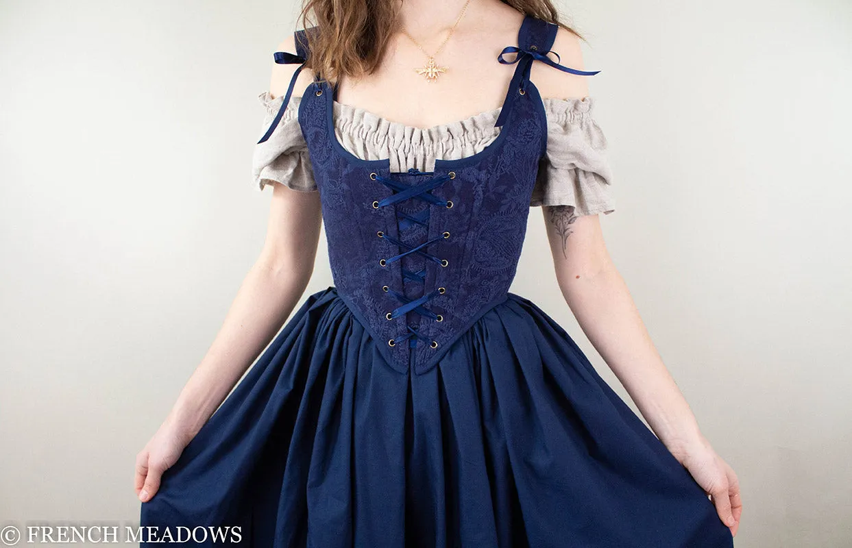 Navy Blue Embroidered Renaissance Bodice