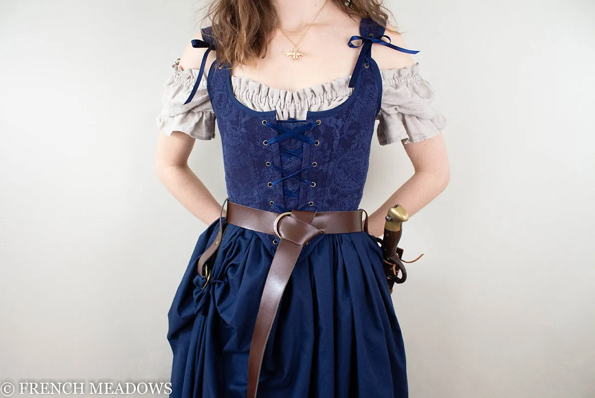 Navy Blue Embroidered Renaissance Bodice