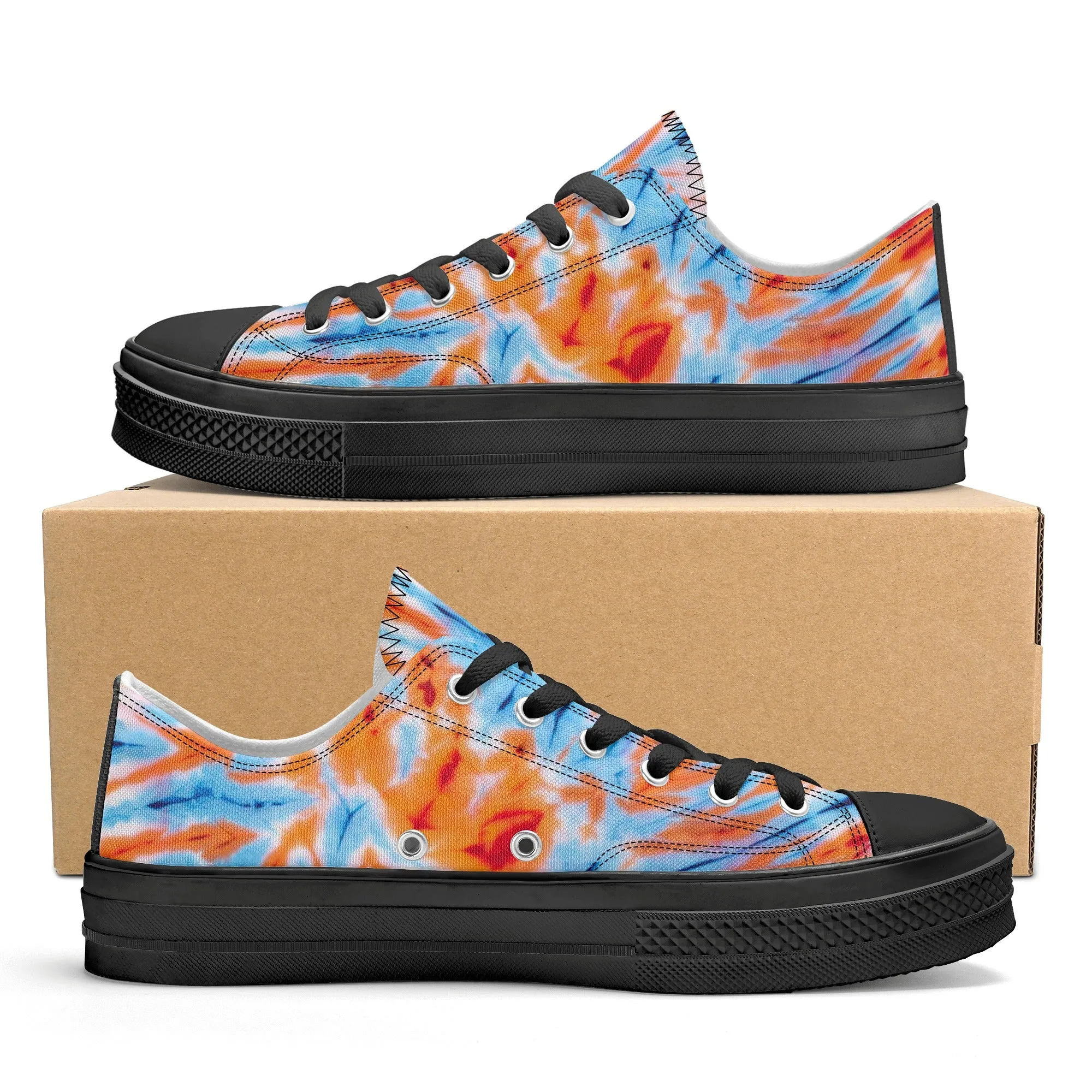 Orange and Blue Tie Dye Pattern - Mens Classic Low Top Canvas Shoes for Footwear Lovers