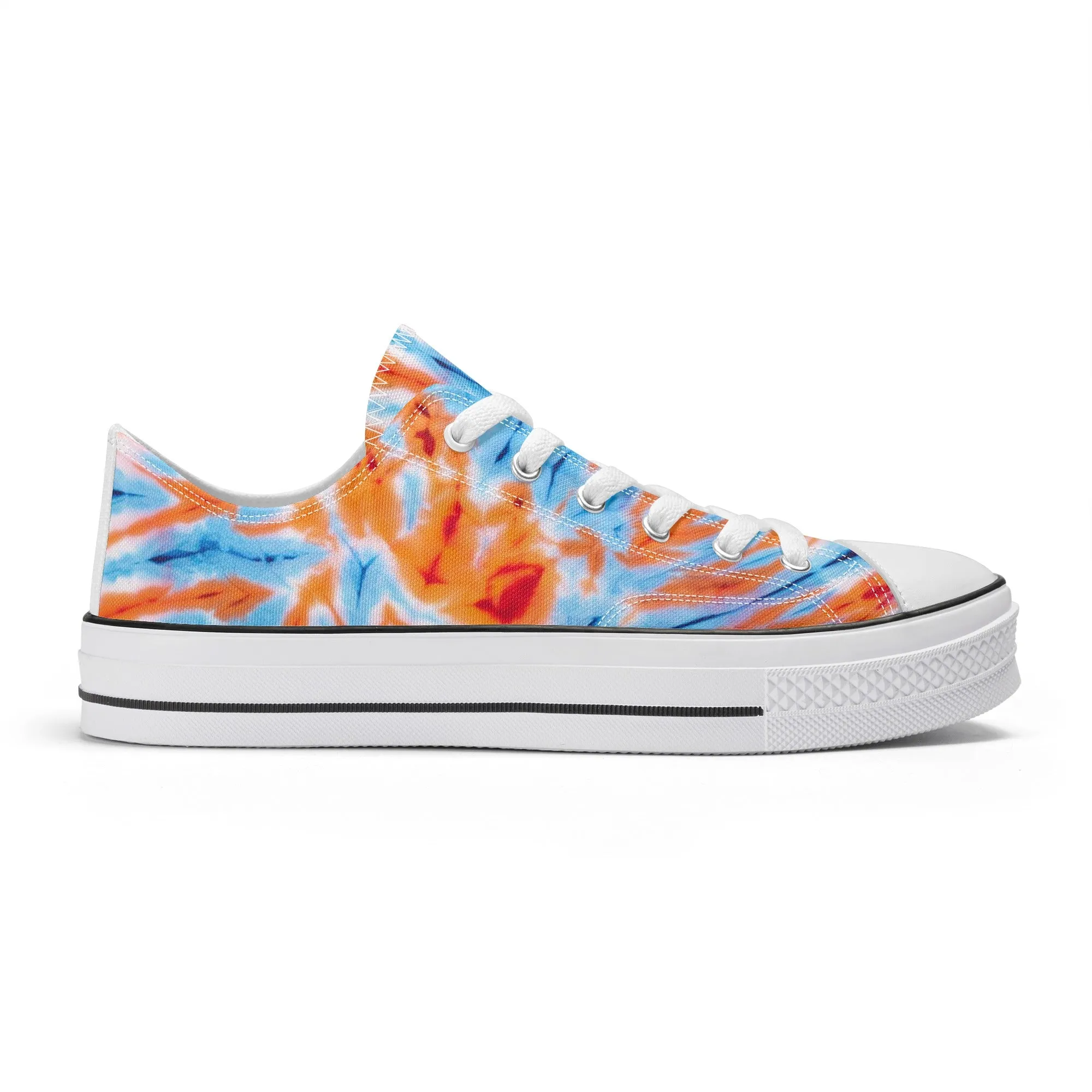 Orange and Blue Tie Dye Pattern - Mens Classic Low Top Canvas Shoes for Footwear Lovers