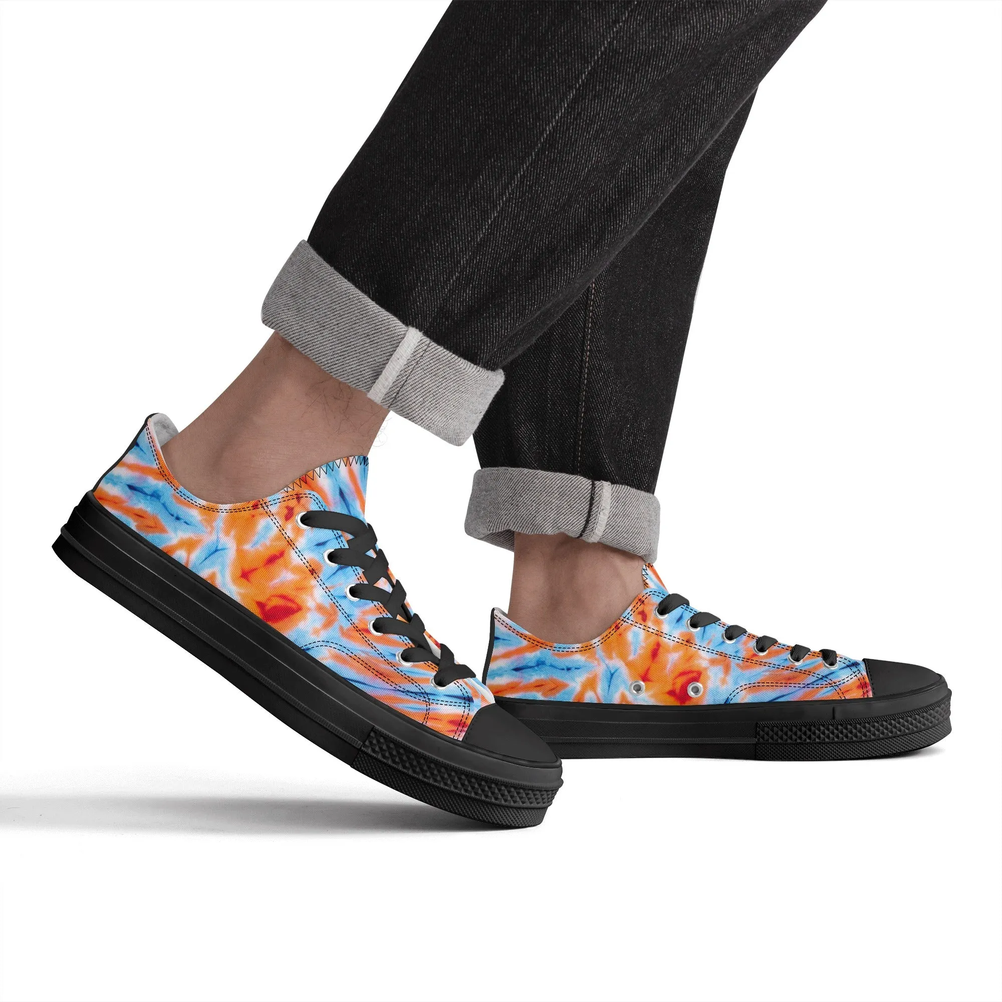 Orange and Blue Tie Dye Pattern - Mens Classic Low Top Canvas Shoes for Footwear Lovers