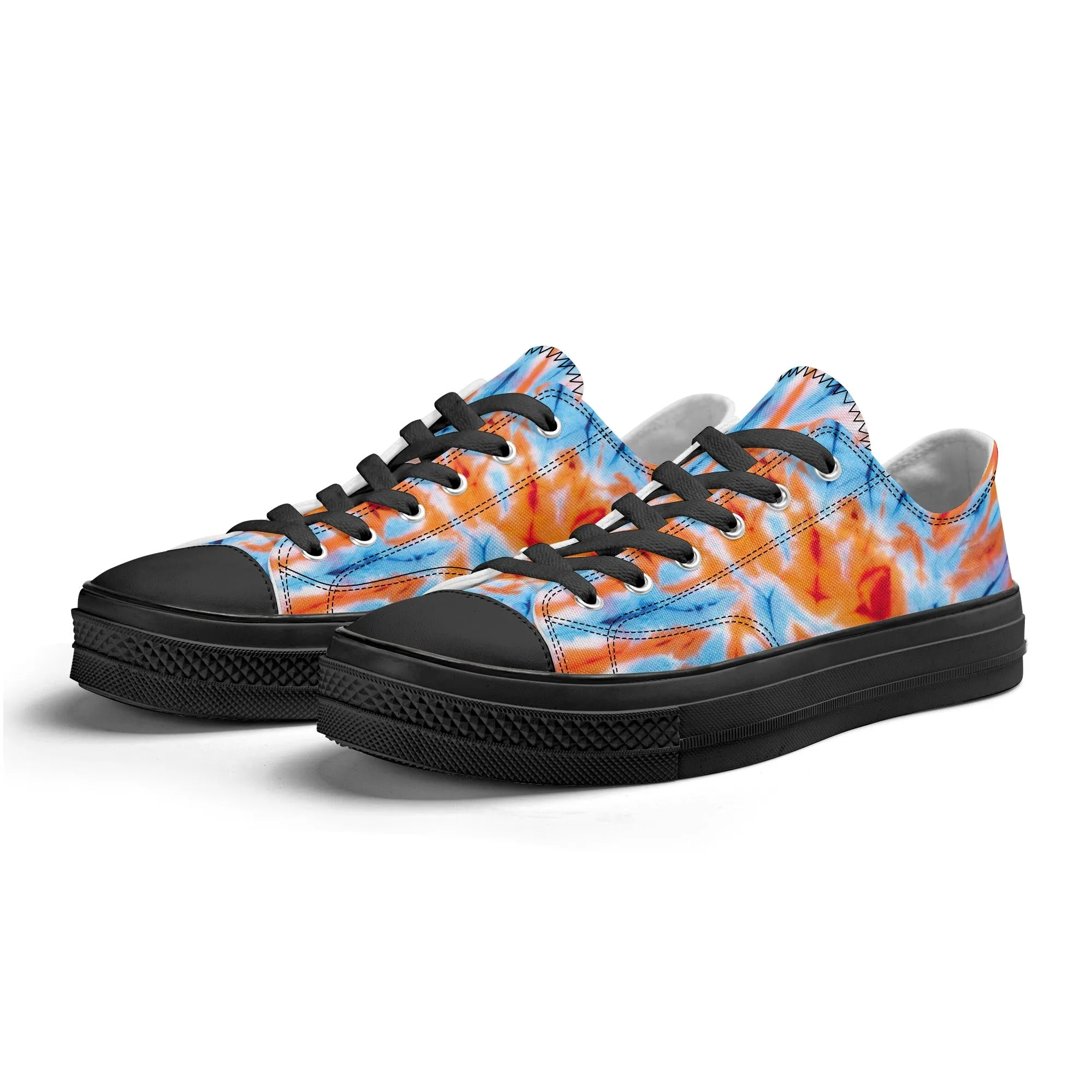 Orange and Blue Tie Dye Pattern - Mens Classic Low Top Canvas Shoes for Footwear Lovers