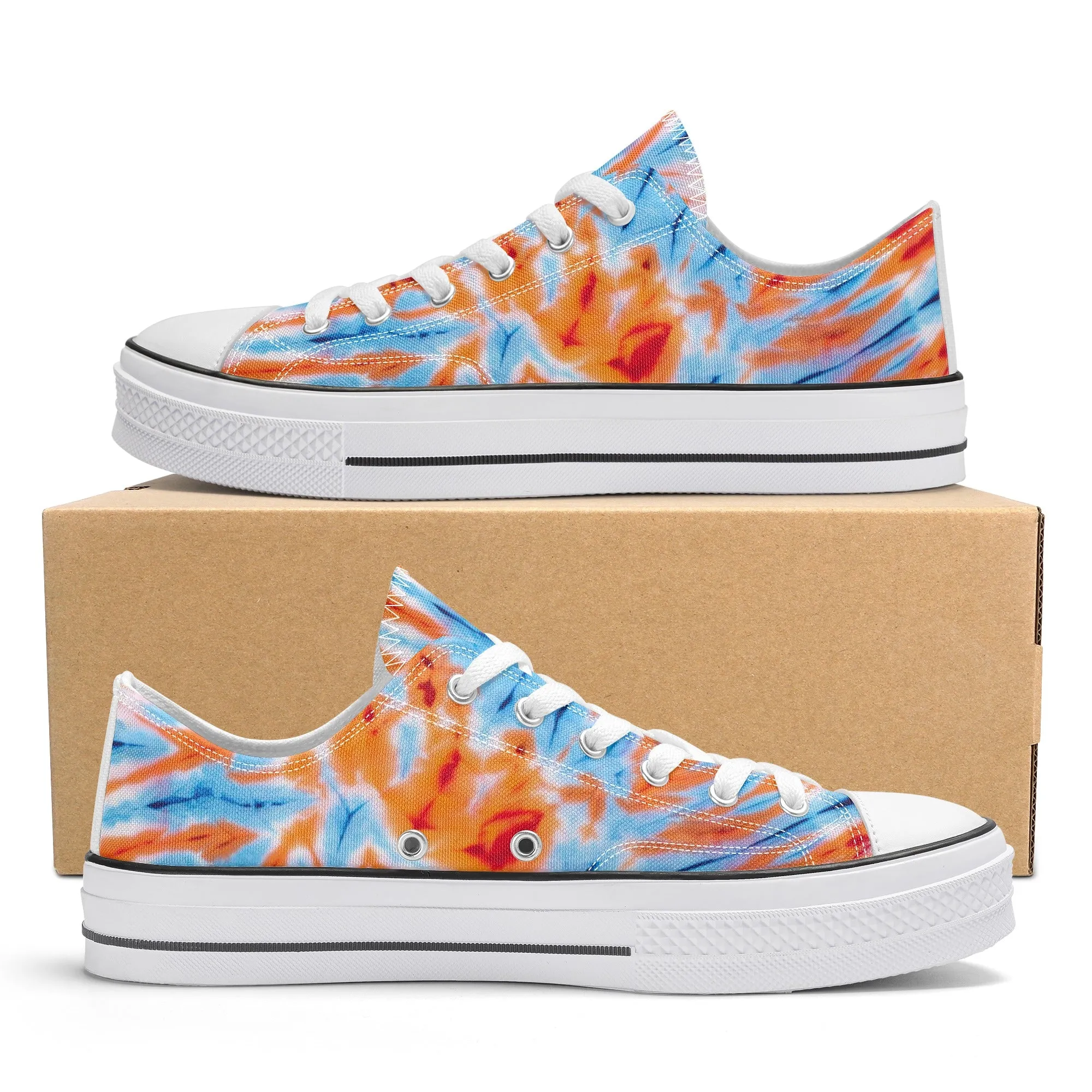 Orange and Blue Tie Dye Pattern - Mens Classic Low Top Canvas Shoes for Footwear Lovers