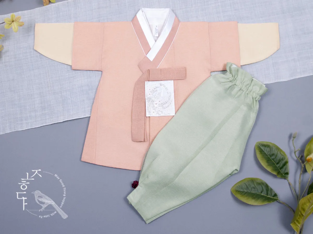 Phoenix Embroidery Baby Boy Hanbok in Apricot