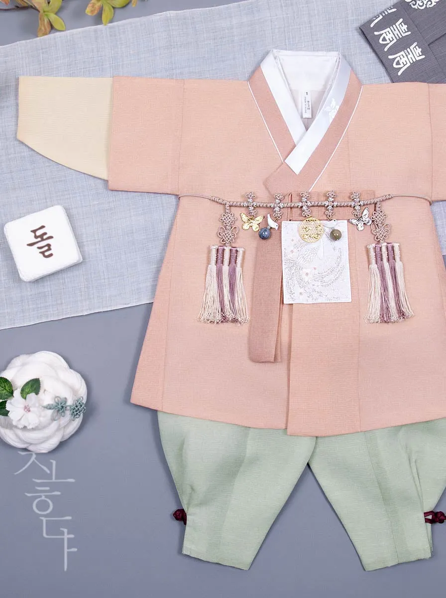 Phoenix Embroidery Baby Boy Hanbok in Apricot