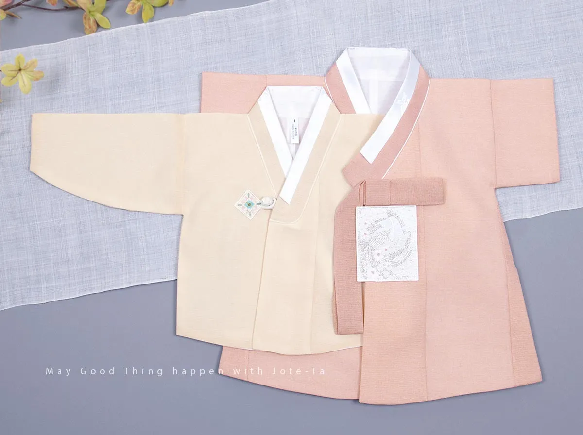 Phoenix Embroidery Baby Boy Hanbok in Apricot