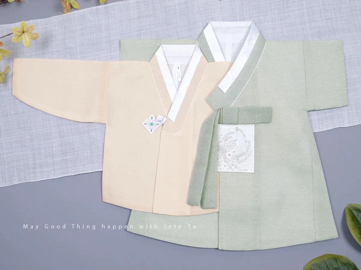 Phoenix Embroidery Baby Boy Hanbok in Olive Color