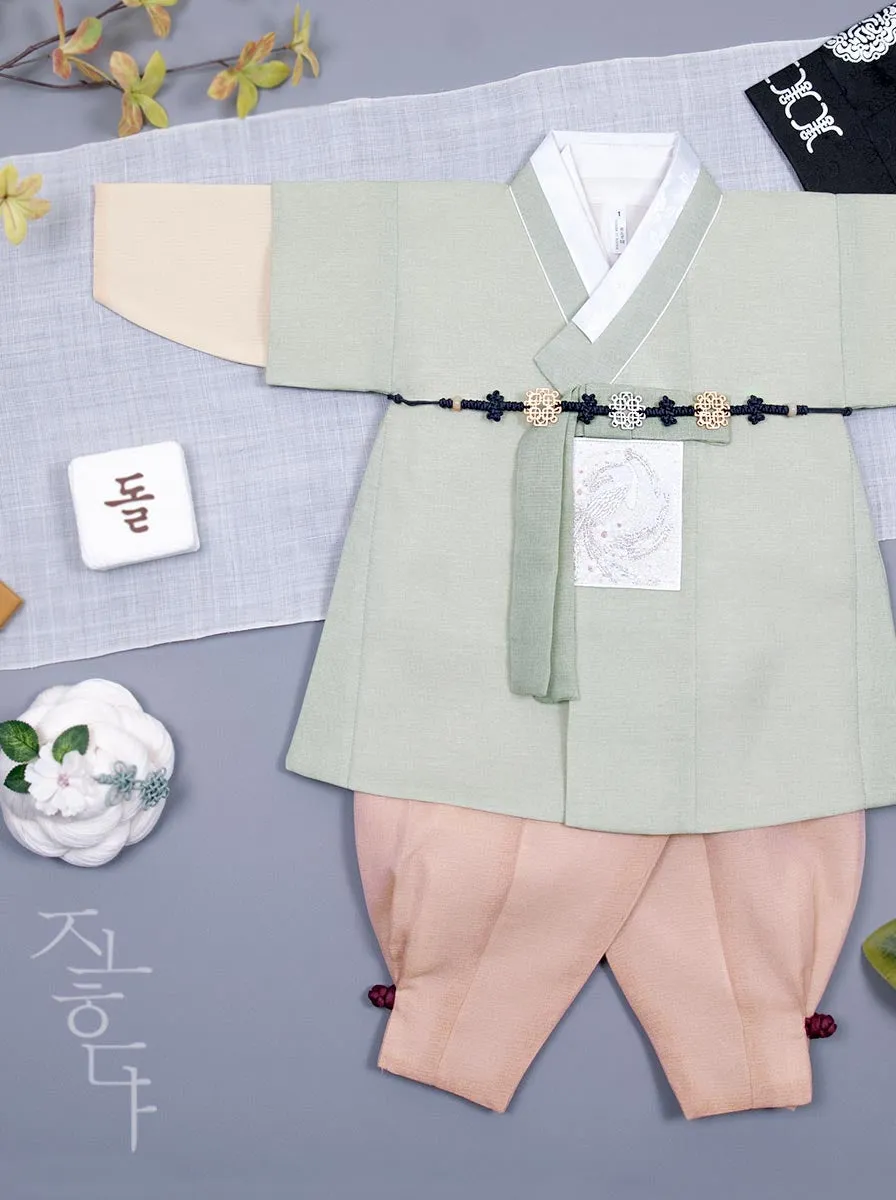 Phoenix Embroidery Baby Boy Hanbok in Olive Color