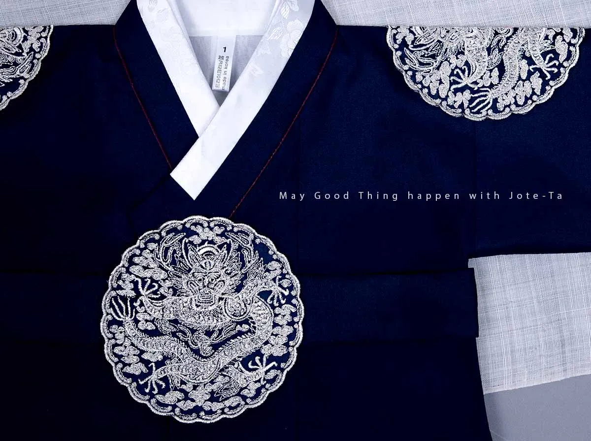 Prince Baby Boy Hanbok with Dragon Patch in Navy