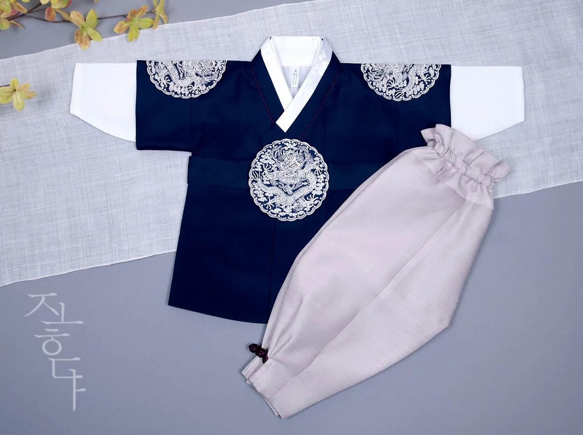 Prince Baby Boy Hanbok with Dragon Patch in Navy