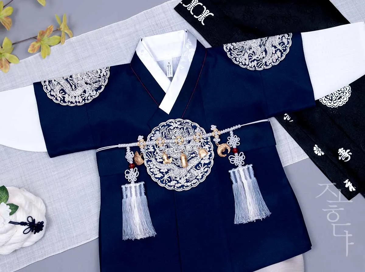 Prince Baby Boy Hanbok with Dragon Patch in Navy