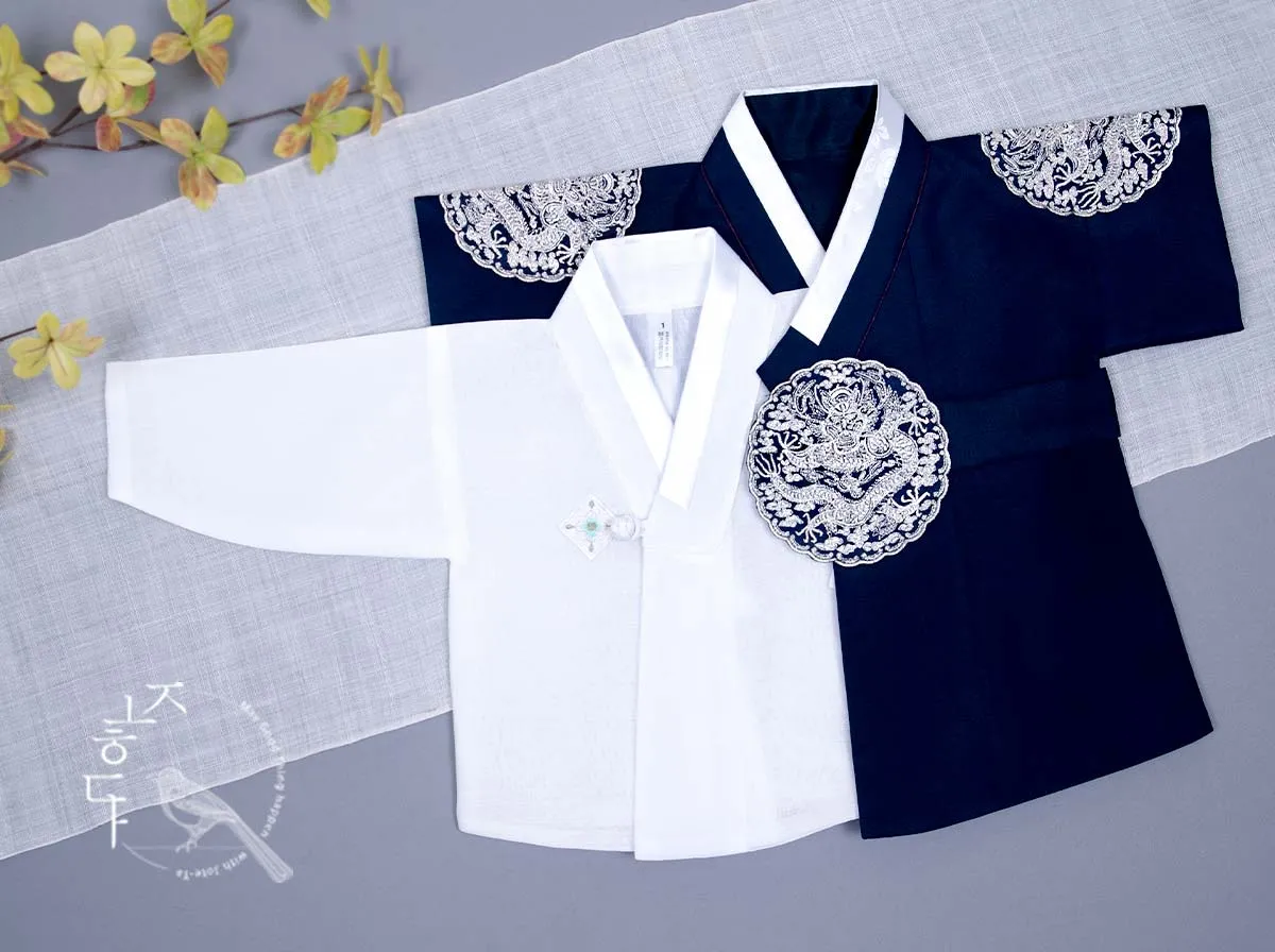 Prince Baby Boy Hanbok with Dragon Patch in Navy