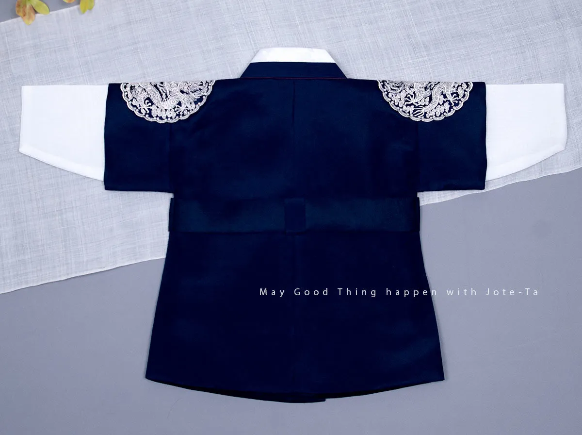 Prince Baby Boy Hanbok with Dragon Patch in Navy