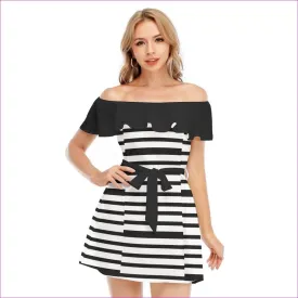 Striped Women's Off-shoulder Dress With Ruffle