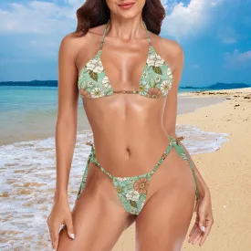 Vampire Art Glam Halter String Bikini Swimsuit Set - Surfy Flowers in Mint